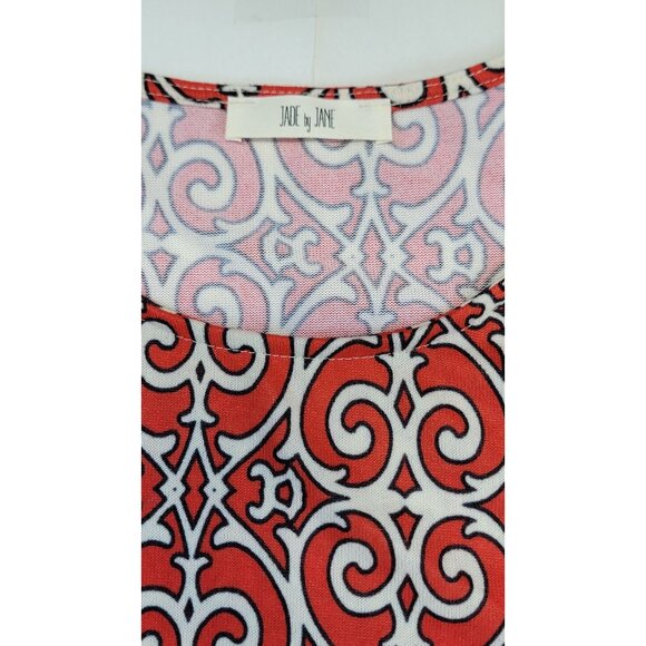 Jade By Jane Dress Short Red & White Swirl Pattern Retro Hippie Womens Large - Picture 3 of 6